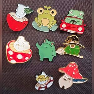 New Frog Enamel Pins & Brooches (Frog Mushroom) 8 pcs